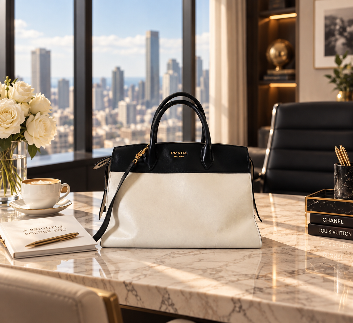 Prada Bicolor Saffiano and City Calf Esplanade Satchel with Crossbody Strap