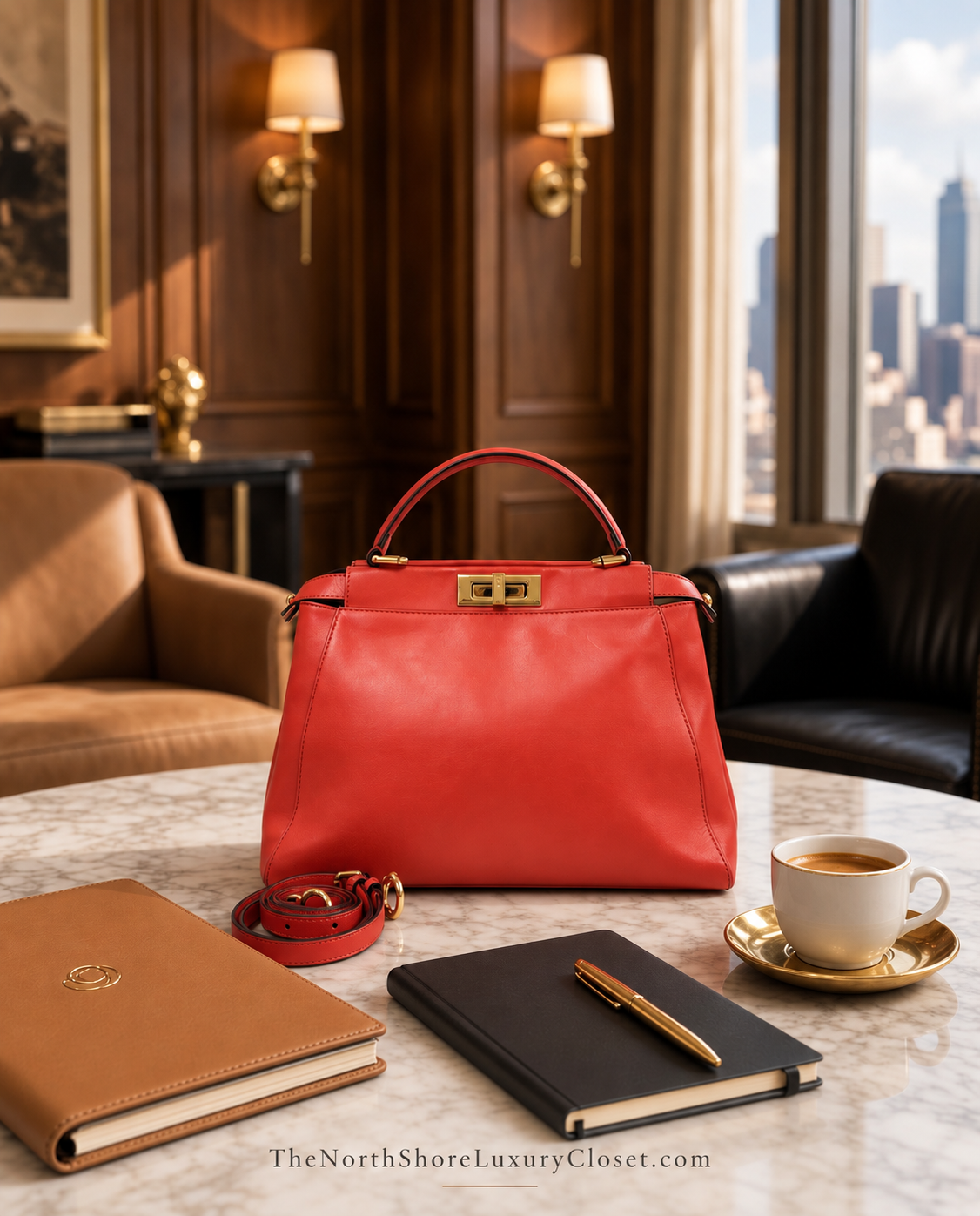 Fendi Medium Peekaboo Bag – Orange Leather with Pequin Stripe Interior