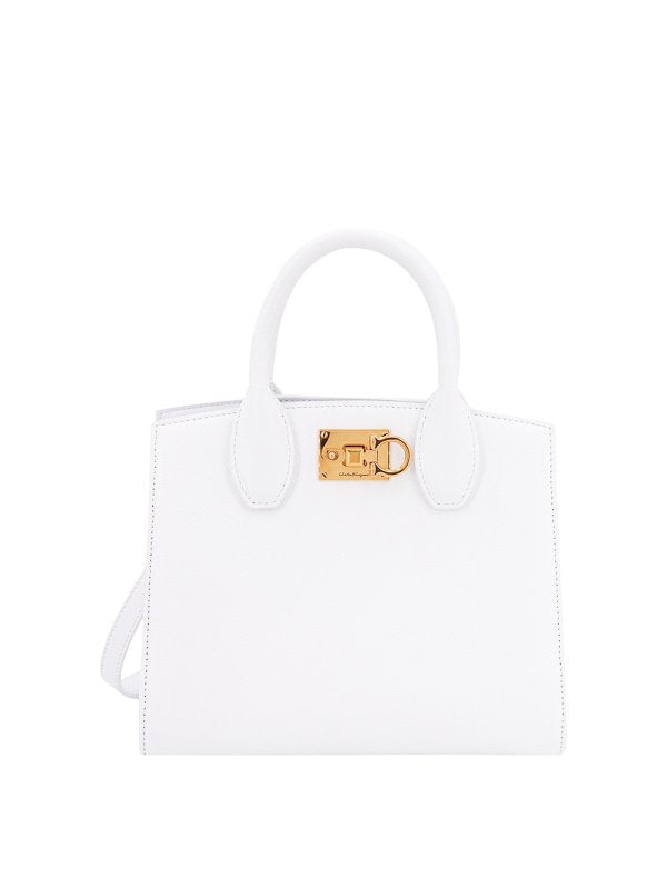 Ferragamo Studio Box White Mini Leather Top-Handle Bag