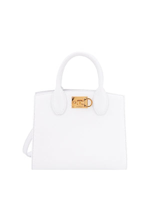 Ferragamo Studio Box White Mini Leather Top-Handle Bag