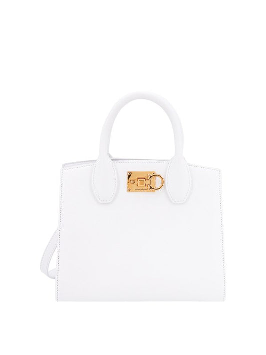 Ferragamo Studio Box White Mini Leather Top-Handle Bag
