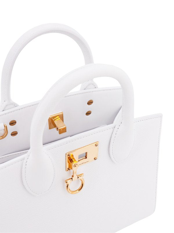 Ferragamo Studio Box White Mini Leather Top-Handle Bag - additional view 3