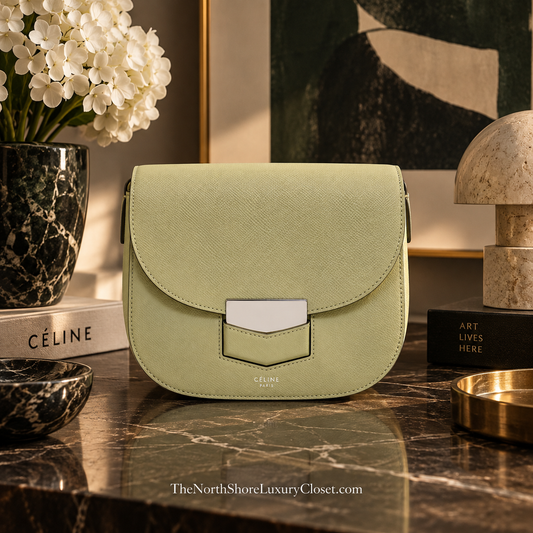 Celine Trotteur Shoulder Bag – Sage Green Leather With Crossbody Strap