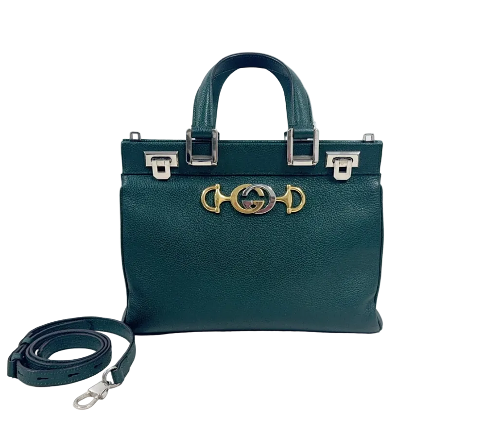 Gucci Green Zumi Small Top Handle Handbag with Crossbody Strap