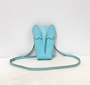 Loewe Elephant Pocket Leather Crossbody Bag – Light Blue Calfskin Leather