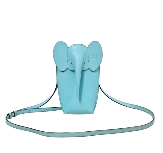 Loewe Elephant Pocket Leather Crossbody Bag – Light Blue Calfskin Leather