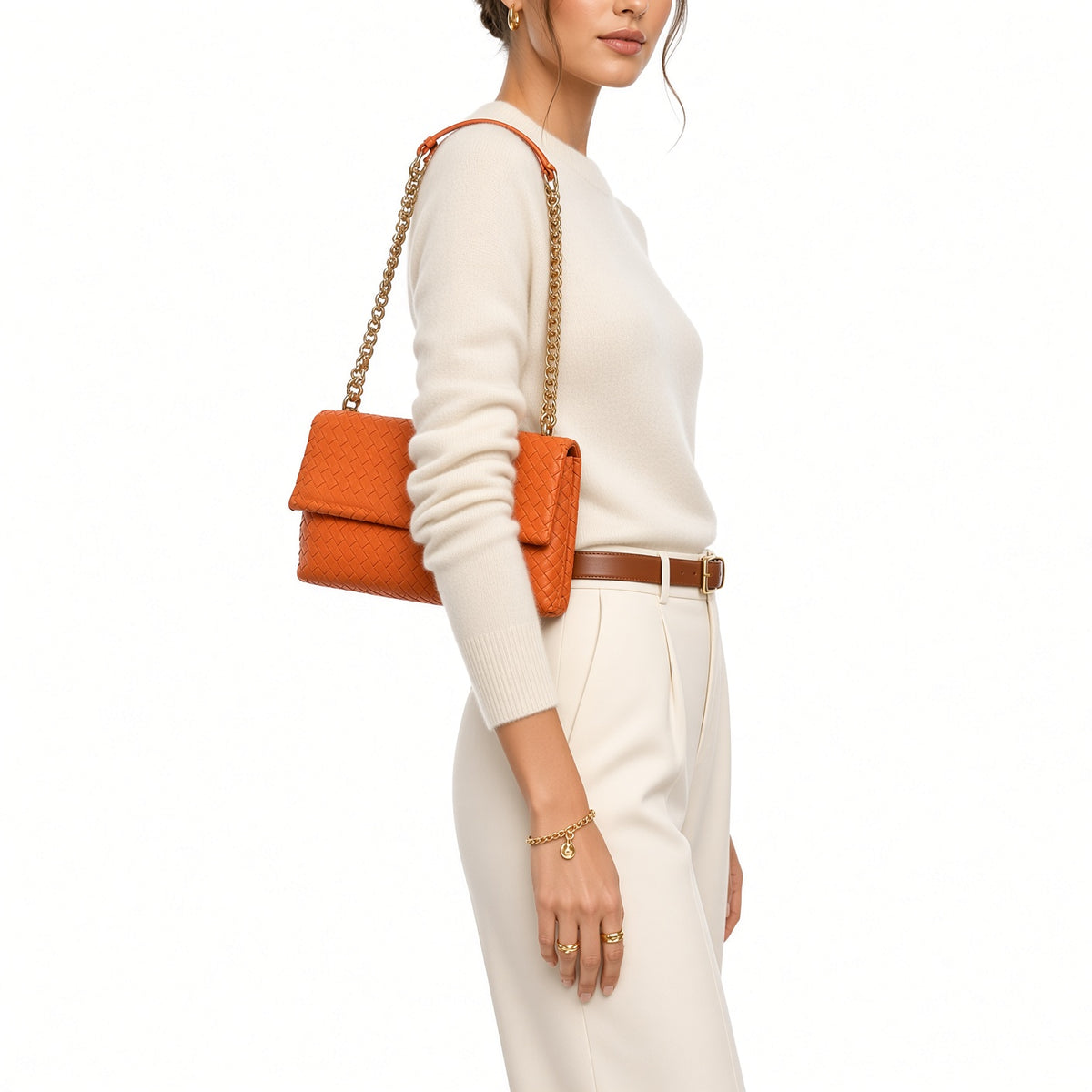 Bottega Veneta Nappa Intrecciato Baby Olimpia Shoulder Bag Orange