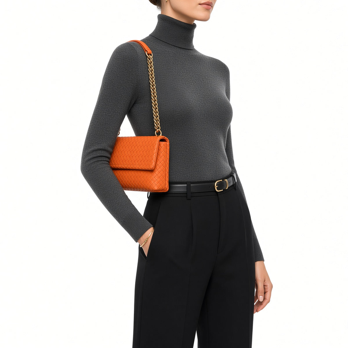 Bottega Veneta Nappa Intrecciato Baby Olimpia Shoulder Bag Orange