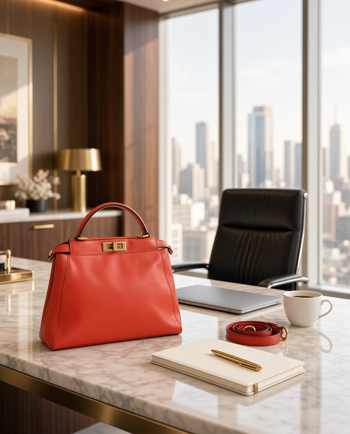 Fendi Medium Peekaboo Bag – Orange Leather with Pequin Stripe Interior