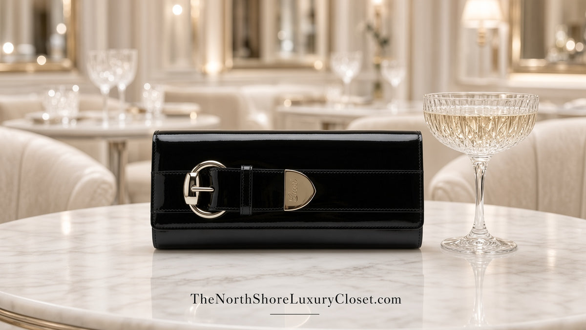 Gucci Black Patent Leather Romy Clutch