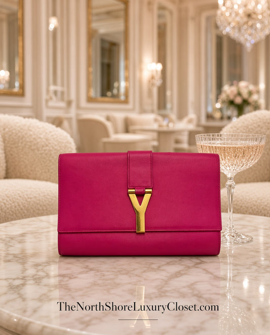 Saint Laurent Classic Y Ligne clutch in fuchsia pink leather