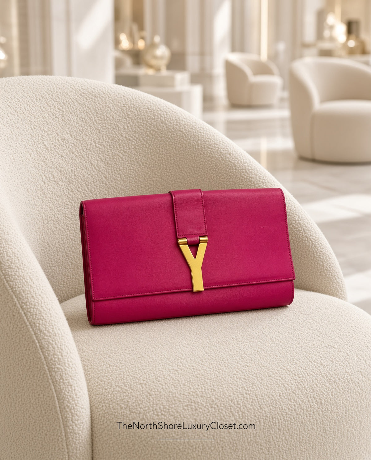 Saint Laurent Classic Y Ligne clutch in fuchsia pink leather