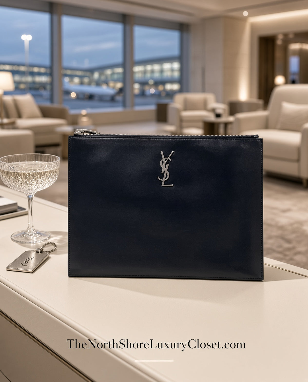 Saint Laurent YSL Cassandre Monogram Silver Pouch Clutch