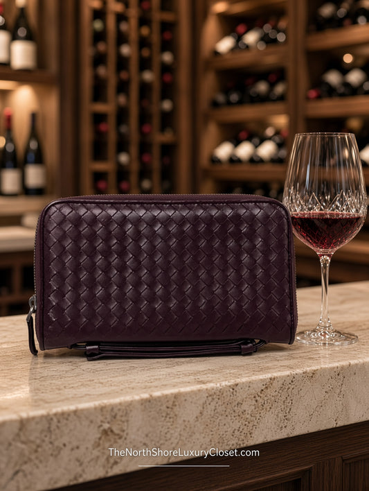 *New Pics* Bottega Veneta Nappa Intrecciato Convertible 2-Way Top Handle Shoulder Bag Clutch – Burgundy