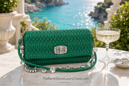 Miu Miu Nappa Matelassé Crystal Convertible Shoulder Bag & Clutch – Emerald Green