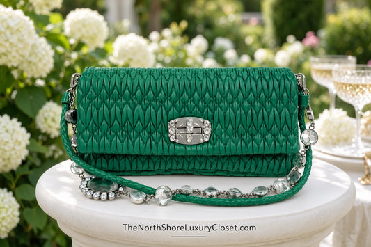 Miu Miu Nappa Matelassé Crystal Convertible Shoulder Bag & Clutch – Emerald Green
