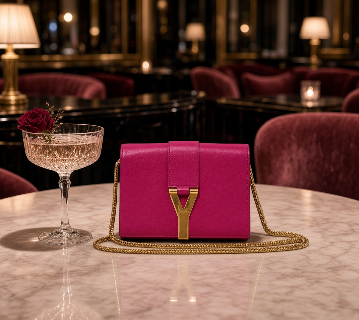 *New Pics* Saint Laurent Mini Chyc Chain Crossbody Bag -Fuschia Pink