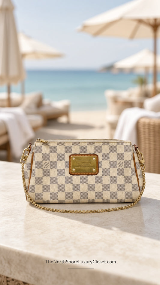 Louis Vuitton Damier Azur Eva Clutch / Convertible 2-Way Shoulder Bag- Excellent Condition Clean Vachetta