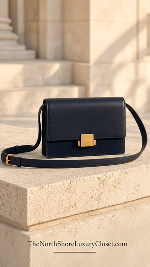 Saint Laurent YSL Structured Leather & Suede Bellechasse Shoulder Bag – Navy Blue