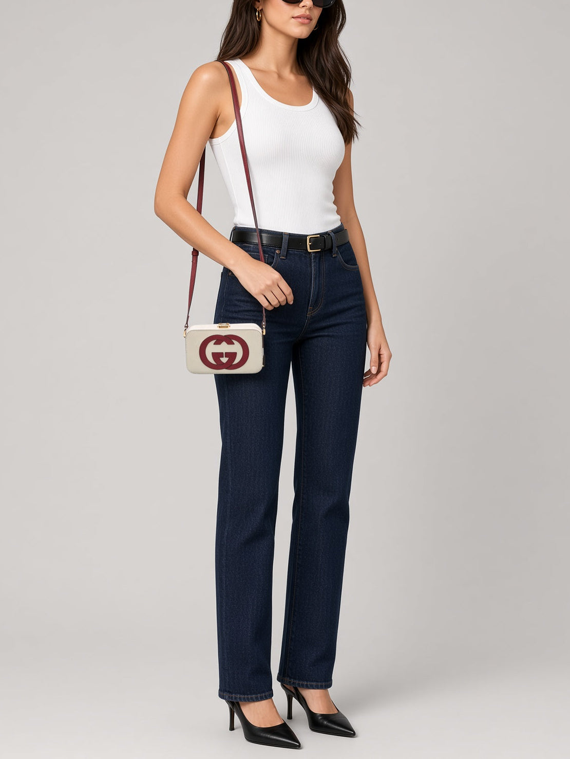 Gucci Vitello Eclipse Mini Interlocking G Shoulder Bag Mystic White Hibiscus Red