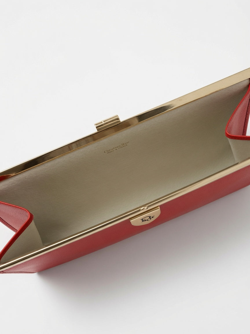 Vintage Christian Dior Red Leather Frame Clutch Evening Bag - additional view 13