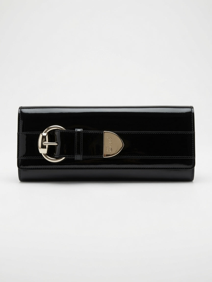 Gucci Black Patent Leather Romy Clutch