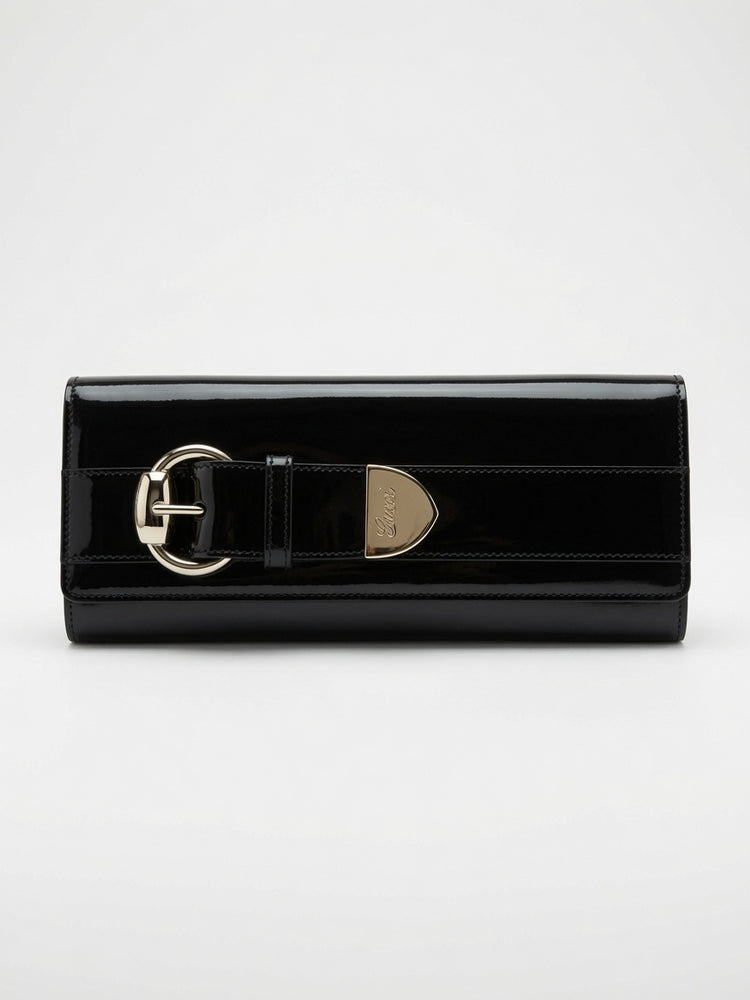 Gucci Black Patent Leather Romy Clutch