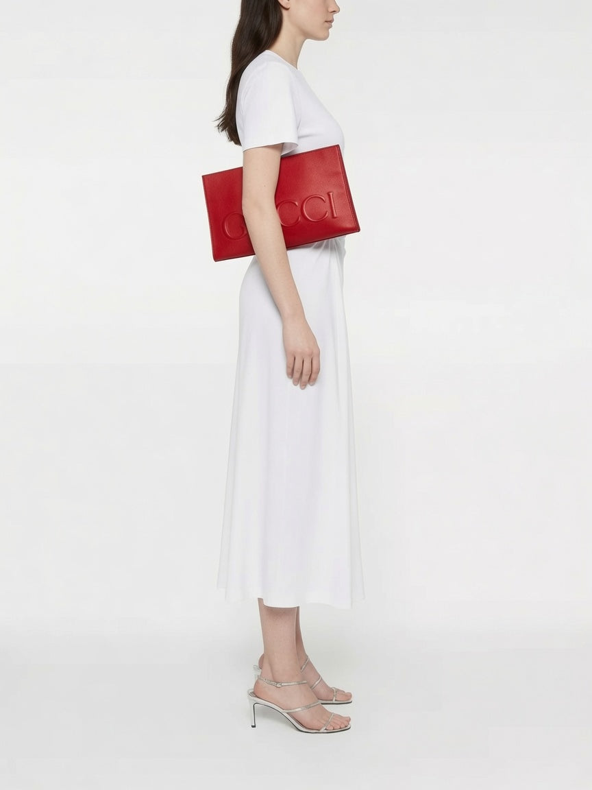 Gucci Red Logo Leather Clutch - additional view 3