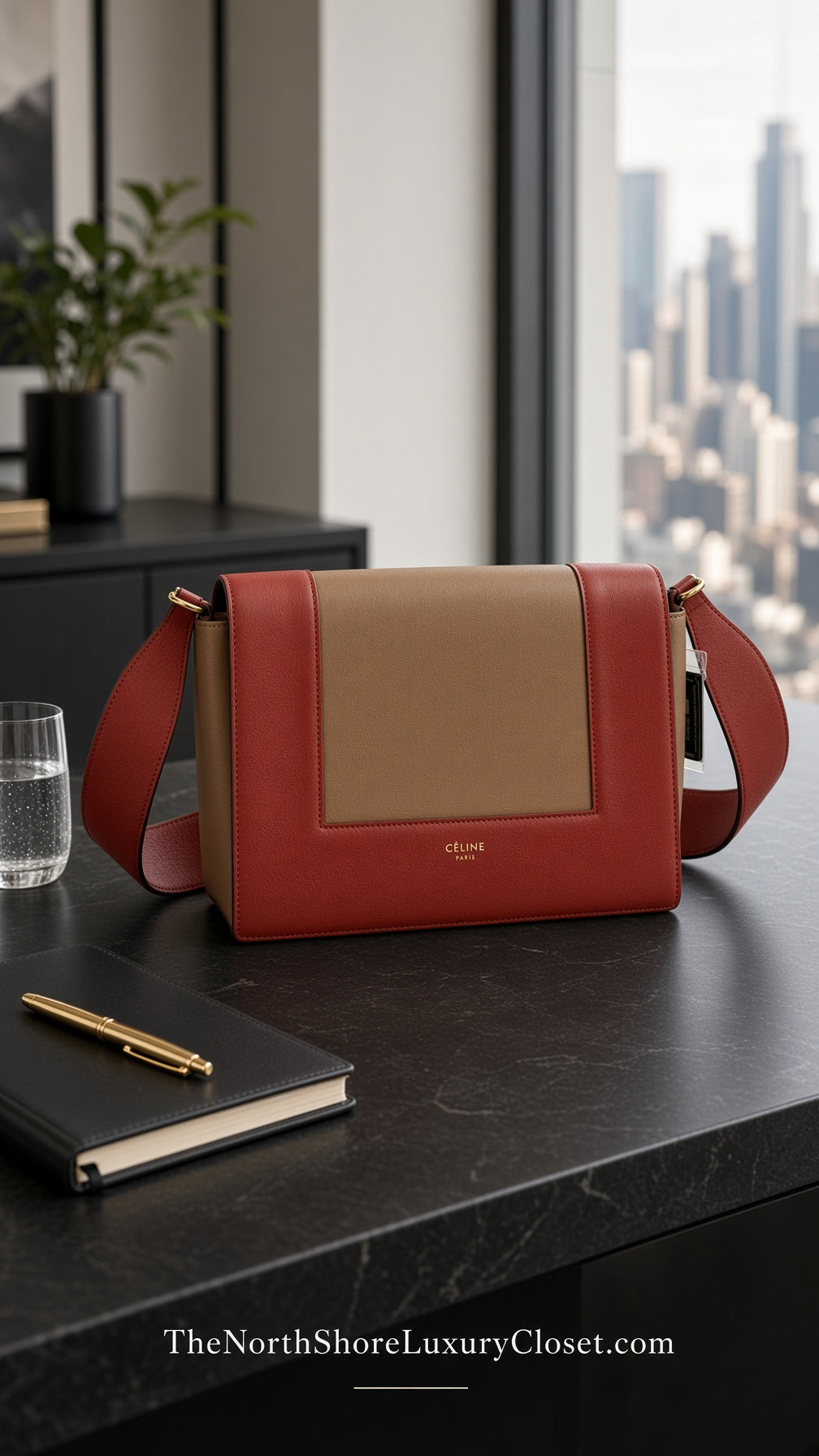 Celine Medium Frame Colorblock Leather Shoulder Bag – Orange Terracotta Red & Beige