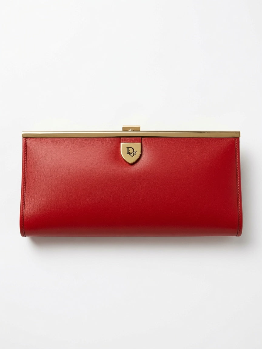 Vintage Christian Dior Red Leather Frame Clutch Evening Bag - additional view 11