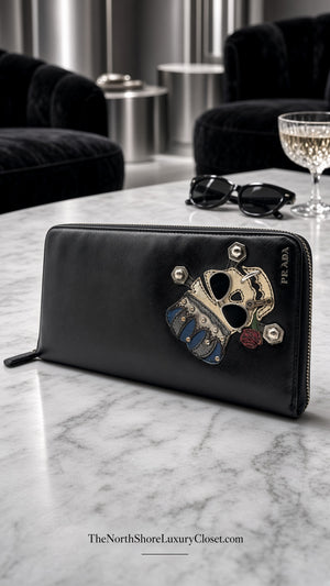 Prada Saffiano Skull Organizer Travel Wallet