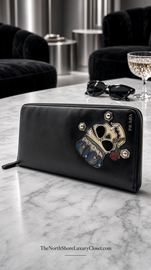 Prada Saffiano Skull Organizer Travel Wallet