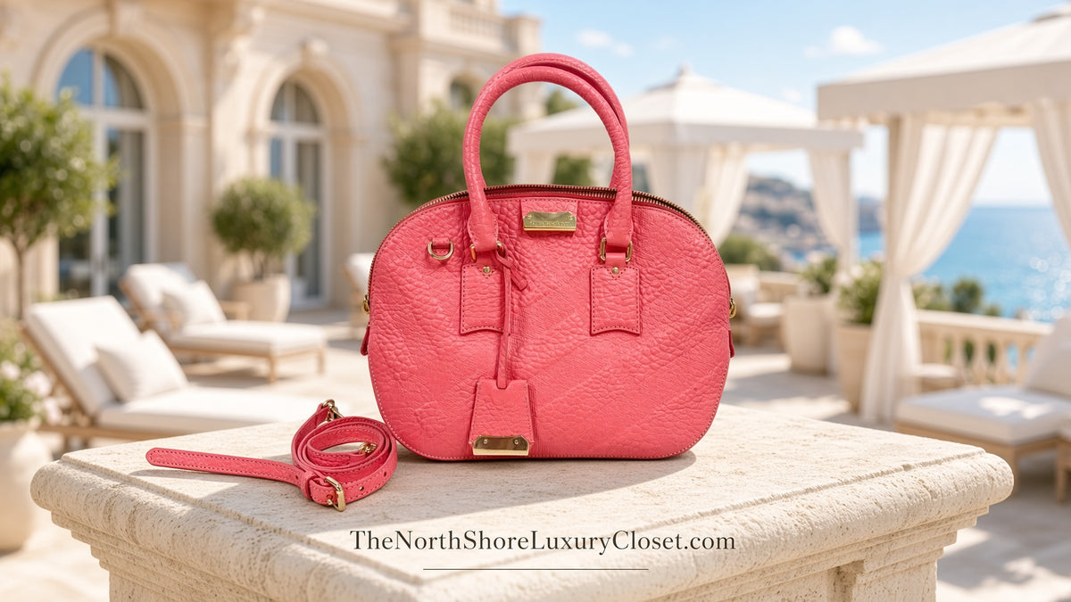 Burberry Textured Leather Convertible Bowling Satchel – Coral Pink