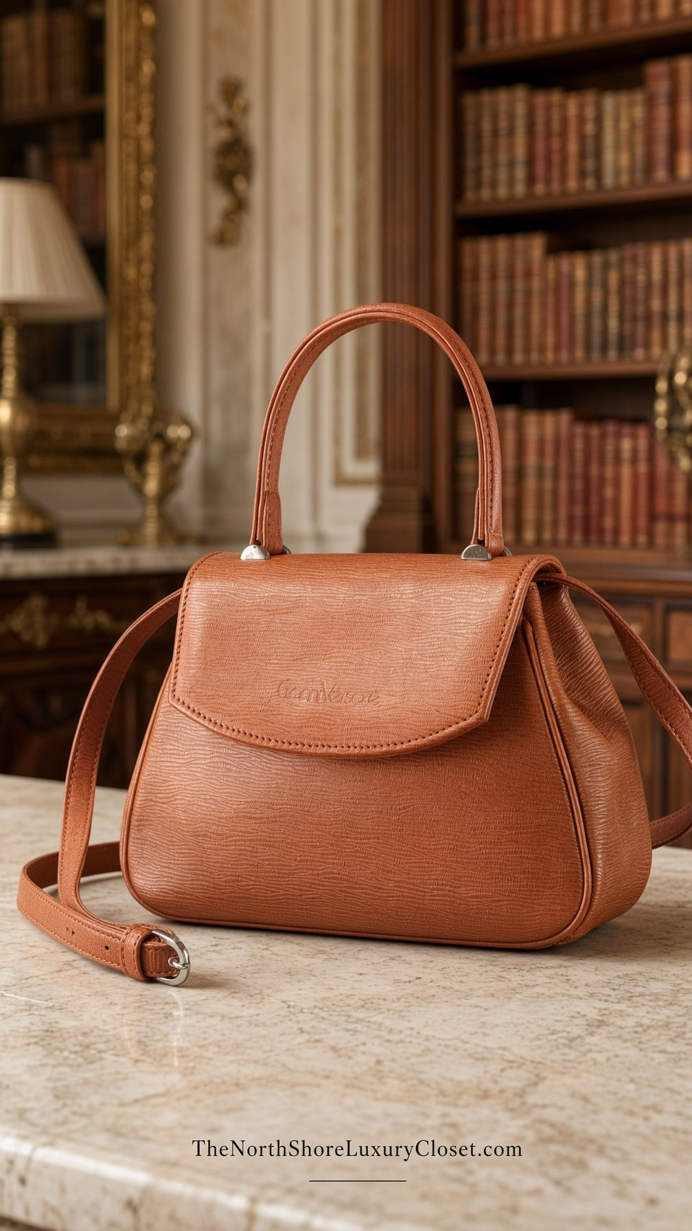 Vintage Gianni Versace 1990s Cognac Tan Top-Handle Leather Satchel Crossbody Bag
