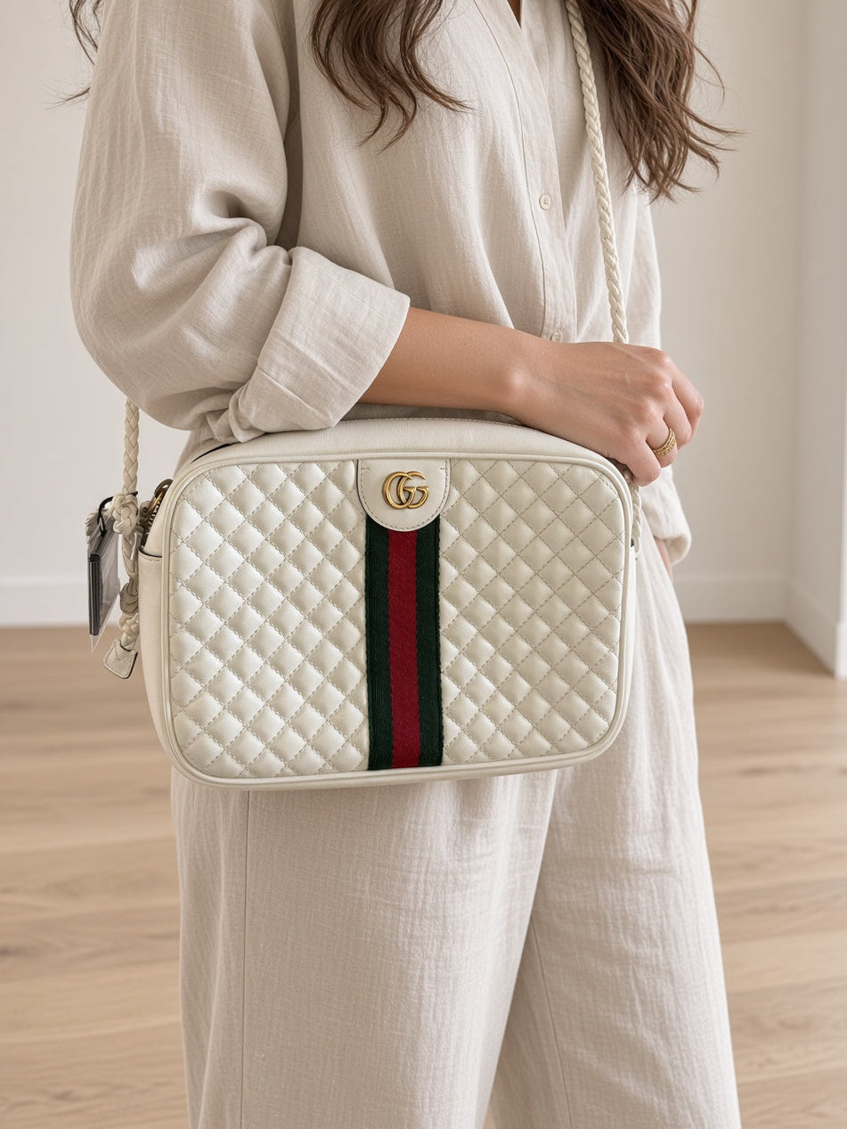 Gucci Trapuntata Camera Bag White Leather