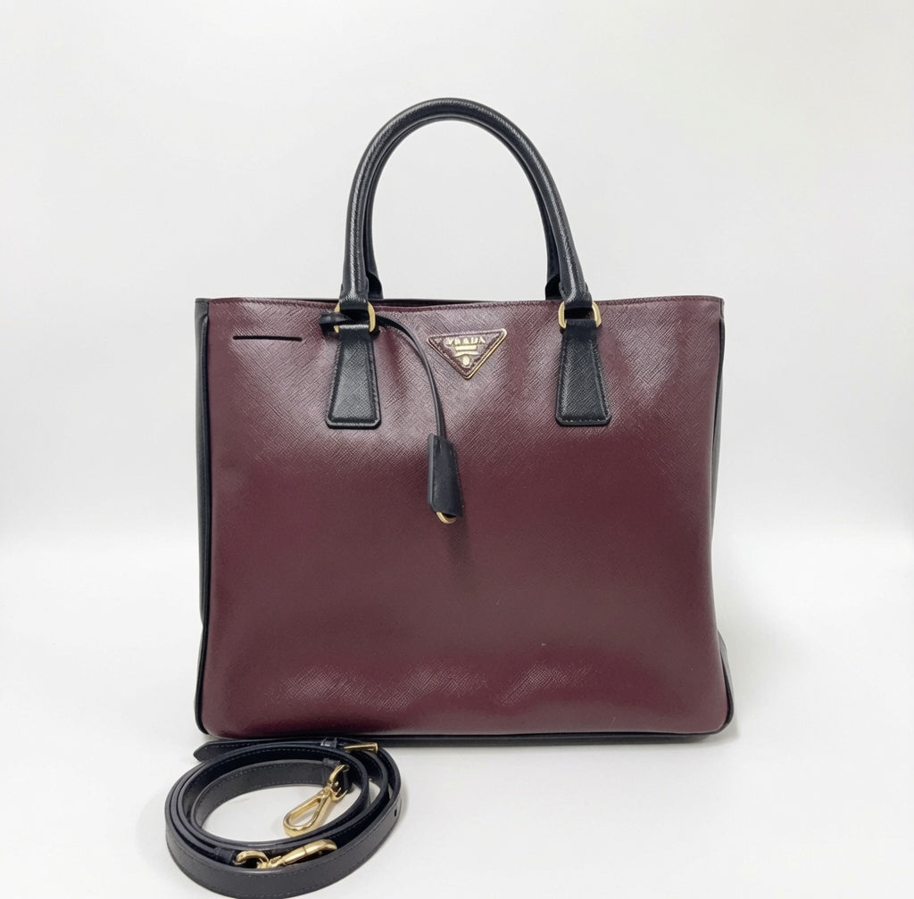 Prada Bibliothèque Saffiano Leather Tote – Bordeaux & Black - additional view 5