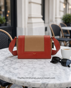 Celine Medium Frame Colorblock Leather Shoulder Bag – Orange Terracotta Red & Beige
