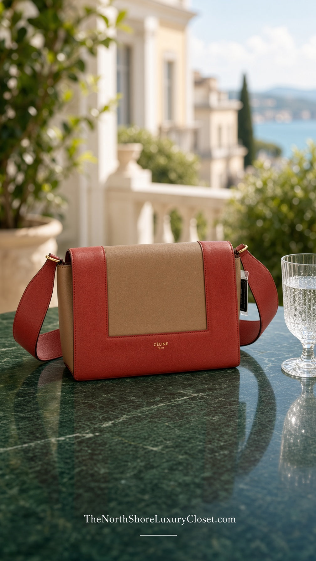 Celine Medium Frame Colorblock Leather Shoulder Bag – Orange Terracotta Red & Beige