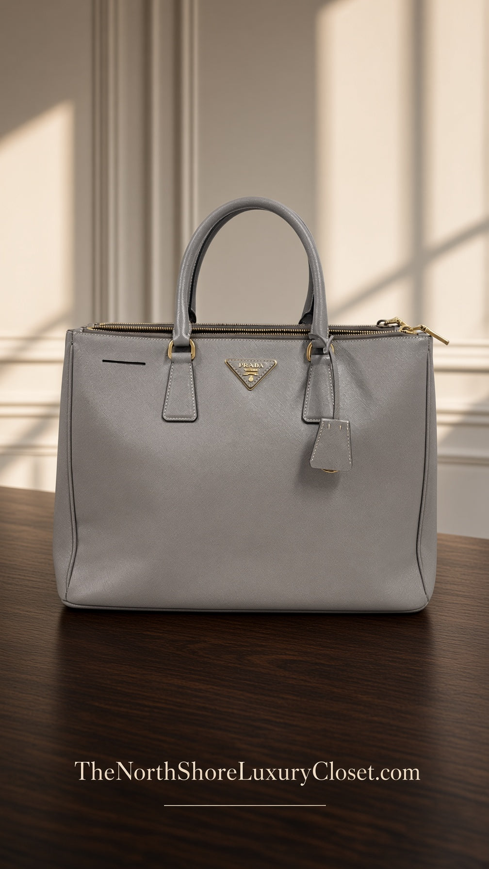 Prada Gray Saffiano Leather Tote Bag