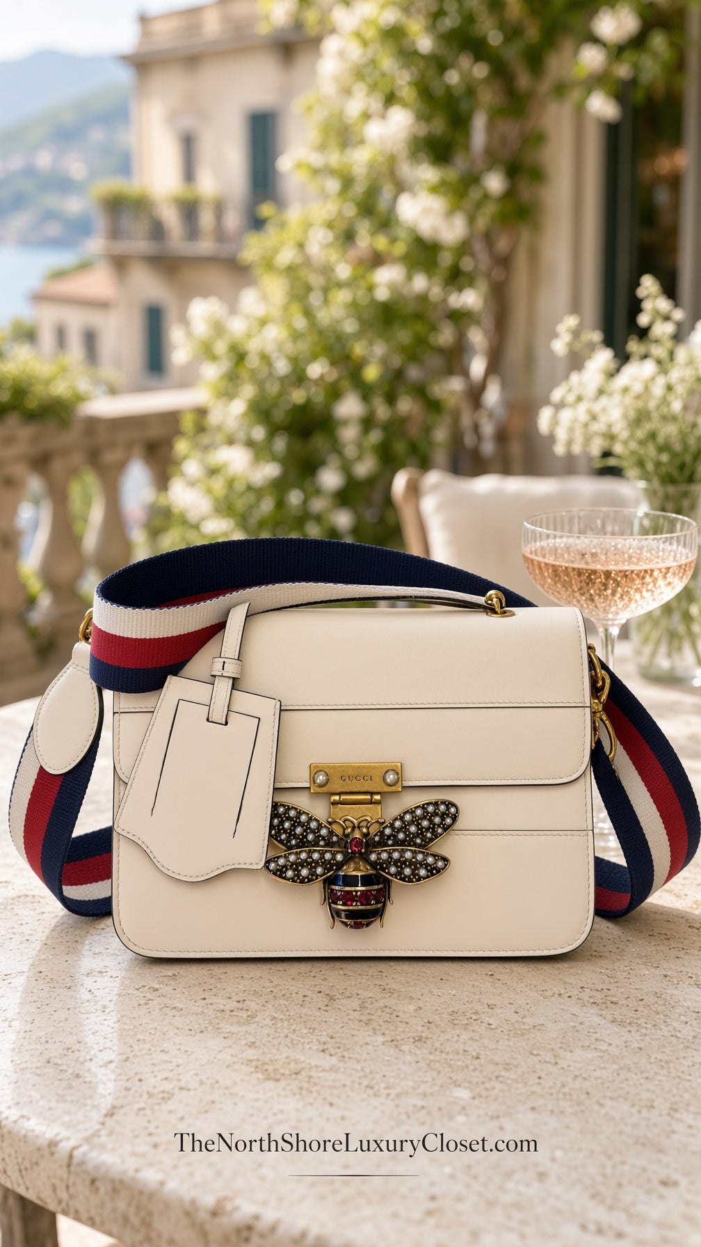 Gucci Calfskin Sylvie Web Small Queen Margaret Top Handle Bag White