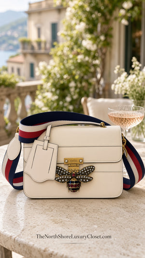 Gucci Calfskin Sylvie Web Small Queen Margaret Top Handle Bag White