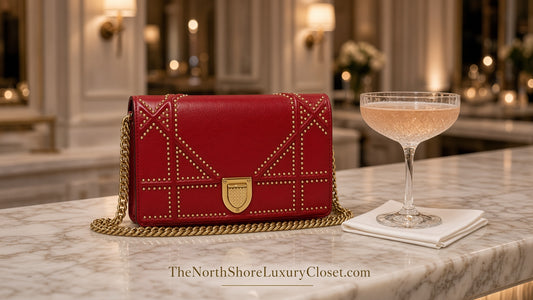 Christian Dior Studded Diorama Medium Studded Flap Bag Calfskin Leather - Red