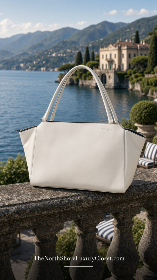 Prada White Leather Shoulder Tote