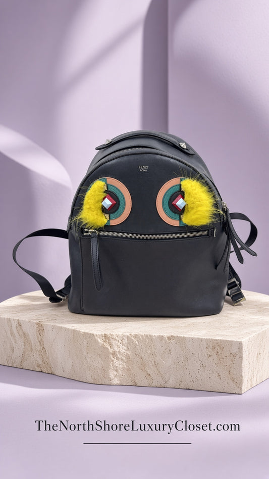 Fendi Hypnoteyes Monster Eyes Large Backpack – Black Leather & Multicolor