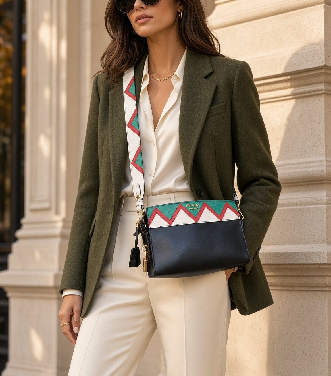 Prada Esplanade Greche Colorblock Leather Crossbody Bag