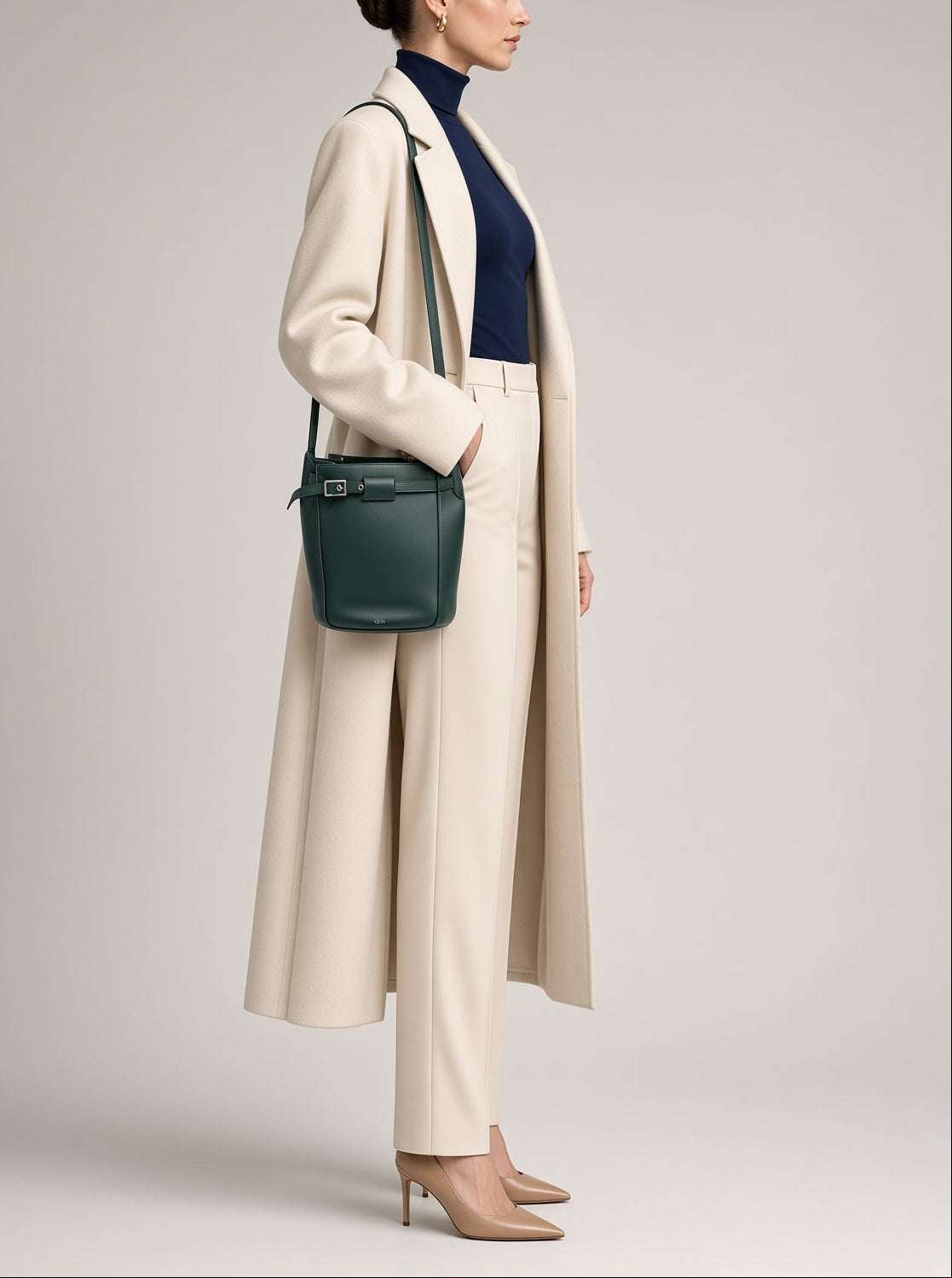 Celine Big Bag Bucket Lambskin Leather Bag - Forest Green