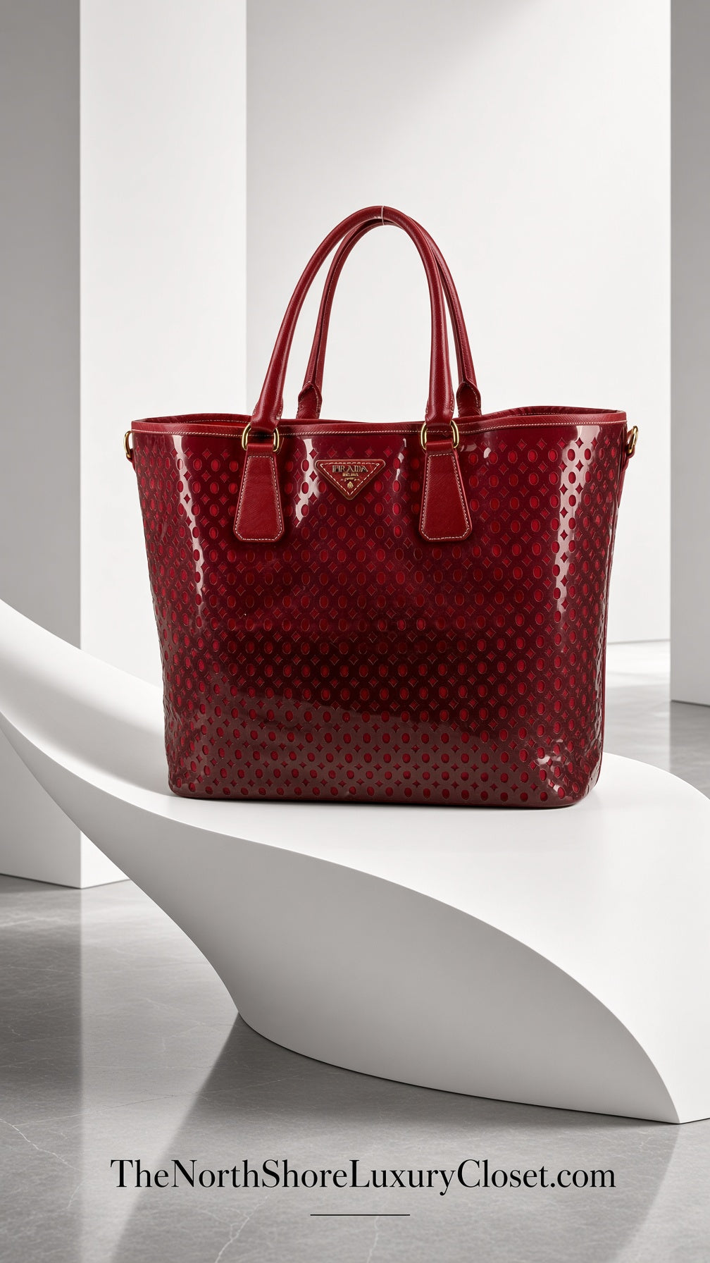 Prada Lake Ride Limited Edition Perforated Tote with Pouch – Red