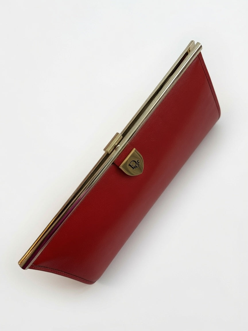 Vintage Christian Dior Red Leather Frame Clutch Evening Bag - additional view 15