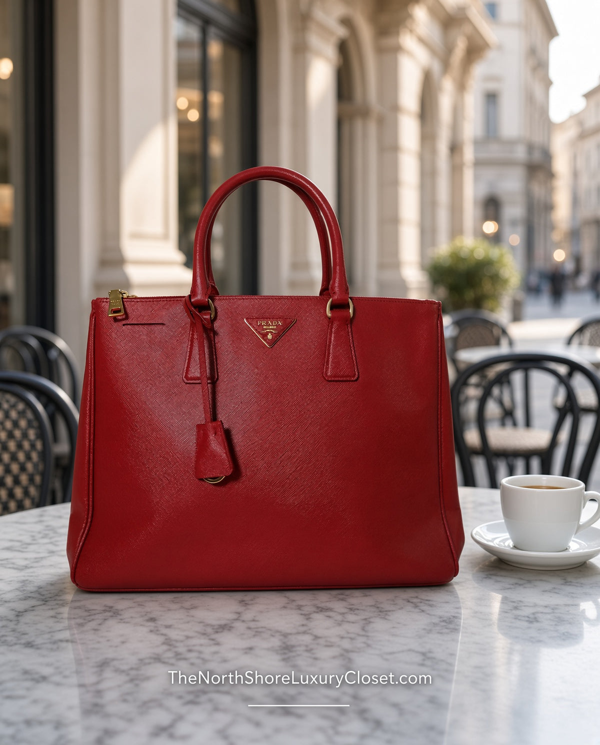 Prada Saffiano Lux Medium Tote Bag – Red