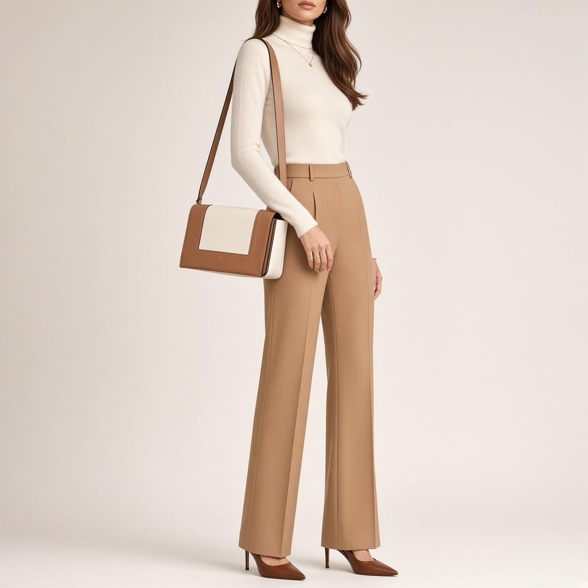 Celine Shiny Smooth Calfskin Medium Frame Shoulder Bag Tan Optic White